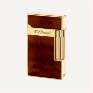 Feuerzeug mit Gelbgoldfinish und natürlichem Lack Dunkelbraun